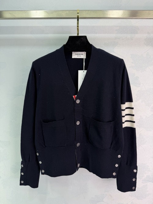 Thom Browne Horse Embroidery Custom Wool Knit Cardigan
