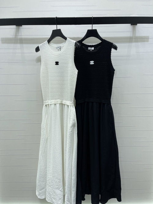 Chanel Spliced Sleeveless Knit Dress with Double C Logo