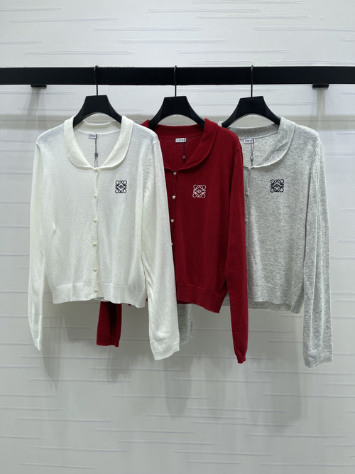 Loewe Premium Collar Knitted Cardigan with Embroidered Logo and Heart Buttons