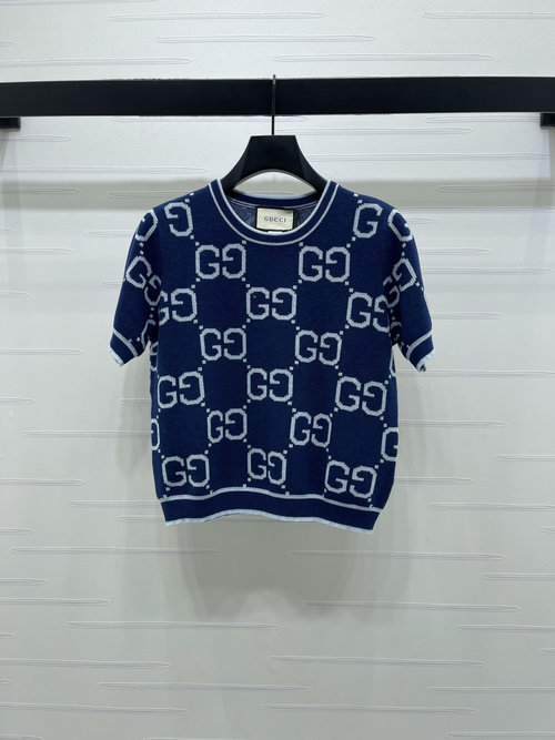 Gucci Charming Jacquard Round-neck Knit Short-sleeve with Logo