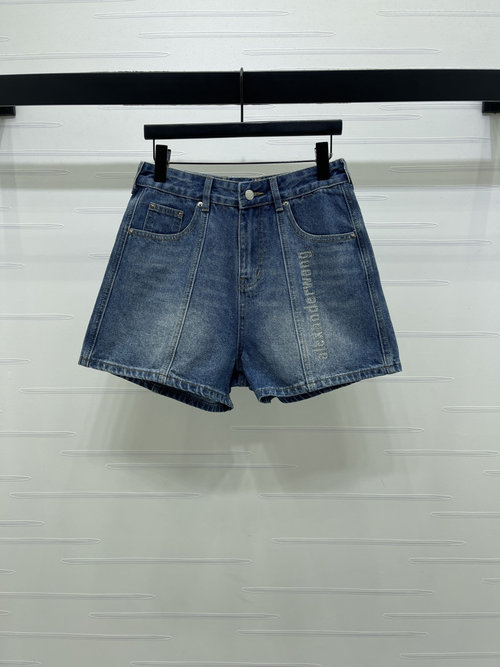 Alexander Wang High-Waisted Diamond-Embellished Denim Shorts