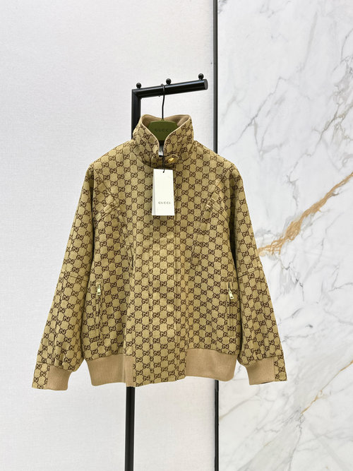 Gucci Jacquard Stand Collar Trench Coat, High-Density Fabric