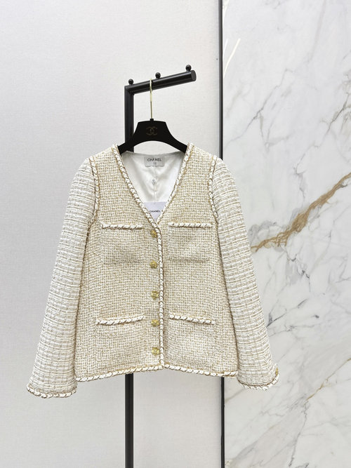 Chanel Gilt Tweed Spliced Coat, High-End Texture