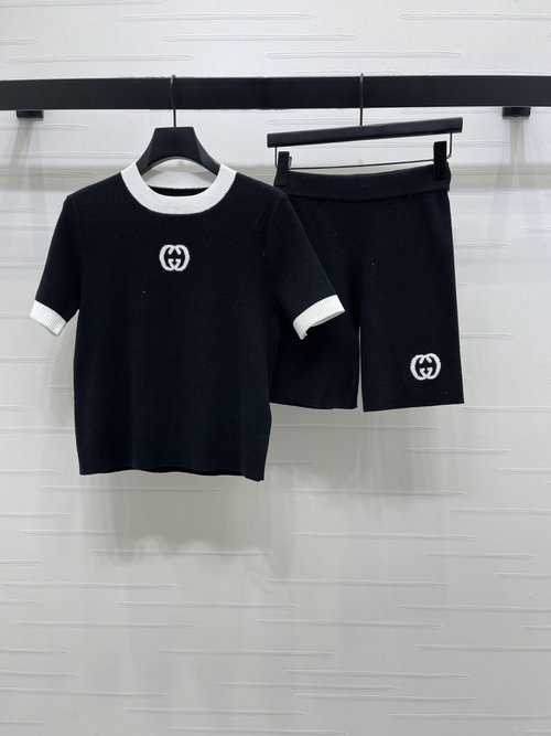 Gucci Luxury Knit Top and Shorts Set with Embroidered Logo
