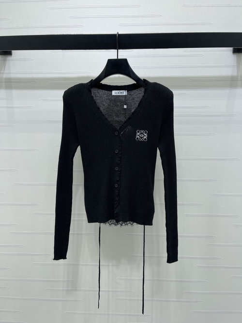 Loewe Elastic Vertical Ribbed V-neck Long-sleeved Cardigan