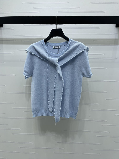 Loewe Spring Knitted Short-Sleeved Top with Detachable Shawl