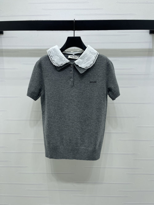 Miu Miu Peter Pan Collar Removable Knit Short Sleeve