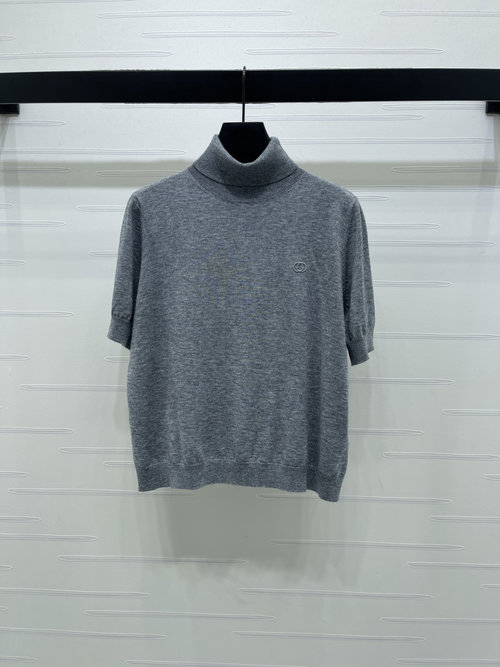 Gucci High-end High-neck Knit Short Sleeve with Embroidered Logo