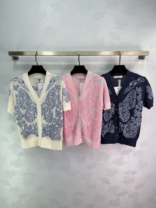 Dior Delicate Butterfly Jacquard V-Neck Knit Cardigan