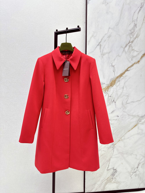 Gucci Mid-length Collared Coat with Hardware Buckles