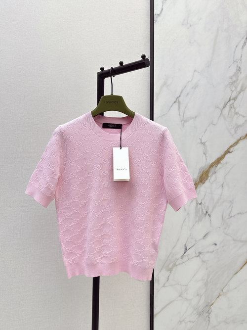 Gucci Dopamine-colored Vintage GG Short-sleeved Knit Top