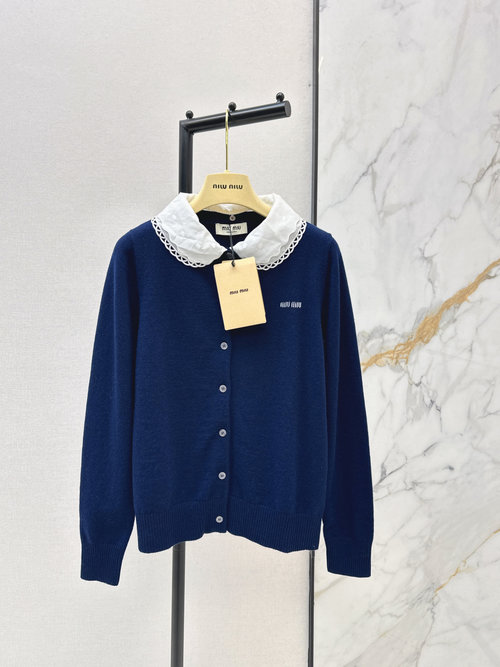 Miu Miu Detachable Doll Embroidery Collar Wool Cardigan