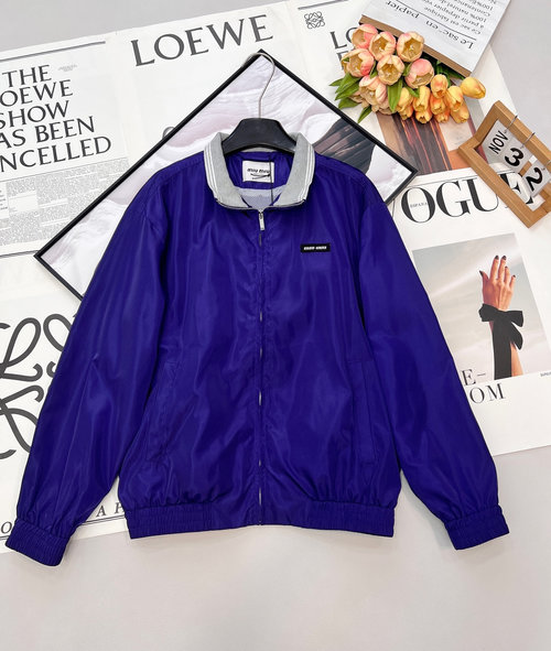 Miu Miu Color-Blocked Collar Nylon Jacket with Logo & Zipper