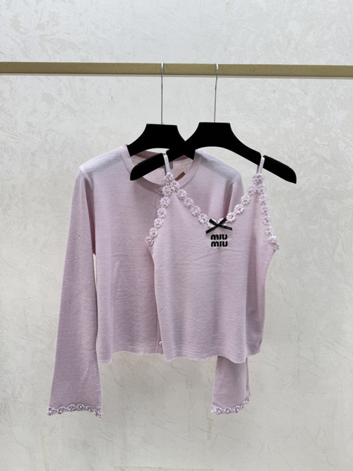 Miu Miu Autumn Solid Color Floral Beaded Knit Camisole Set