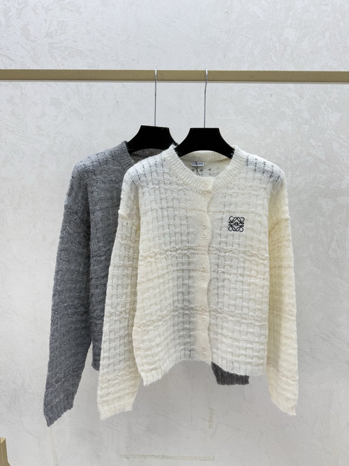 Loewe Early Autumn Solid Knit Cardigan with Hollowed Sequins