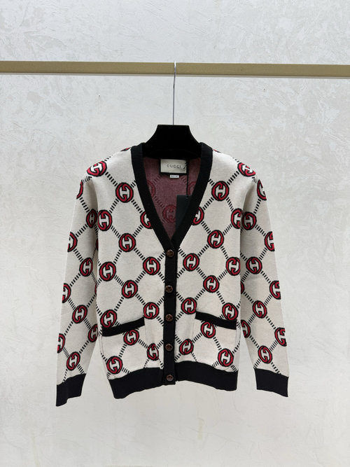 Gucci Black Color-Blocked Plaid V-Neck Knit Cardigan