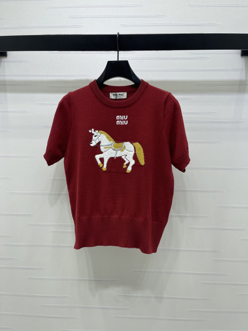 Miu Miu Chinese New Year Horse-themed Round-Neck Knitted Short-Sleeve