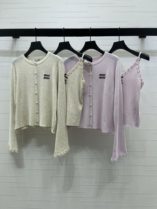Miu Miu Sling and Cardigan Set with Flower Decoration and Logo