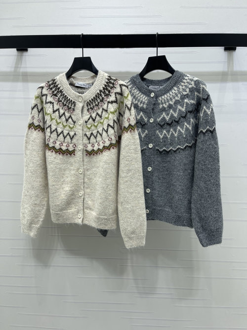 Dior Dior Wool Knit Open Cardigan with Fair Isle Hookwork