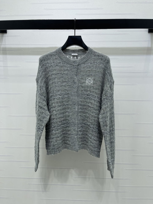 Loewe Premium Round-Neck Knit Cardigan with Delicate Embroidered Logo