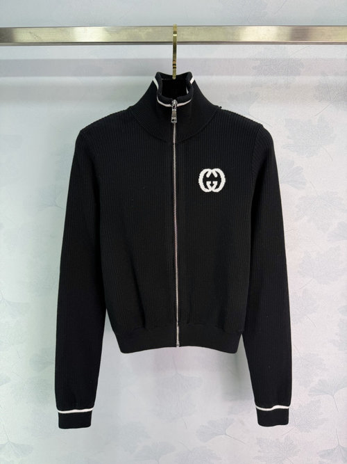 Gucci Soft Knit Zip Jacket with Double G Embroidered