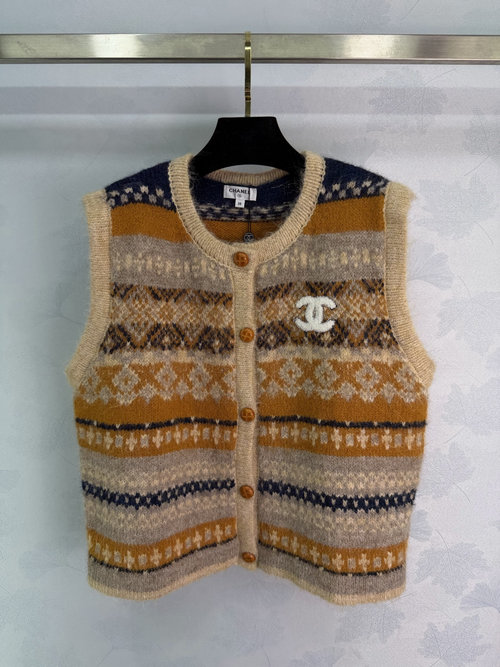 Chanel Wool Mohair Blend Fair Isle Knit Vest