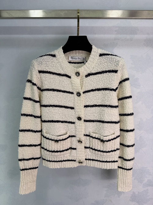 Dior Two-Tone Horizontal Stripe Knit Cardigan with Anchor