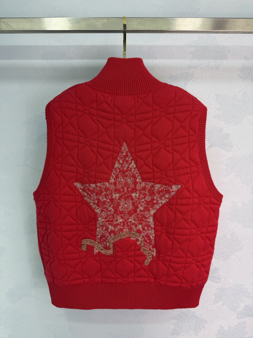 Dior Soft Knit Vest with Diamond Texture and Gold Star