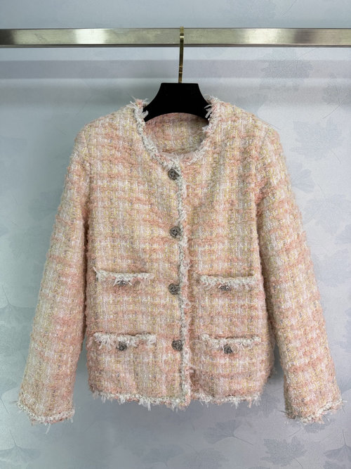 Chanel Classic Tweed Jacket with Round Neck and Pockets