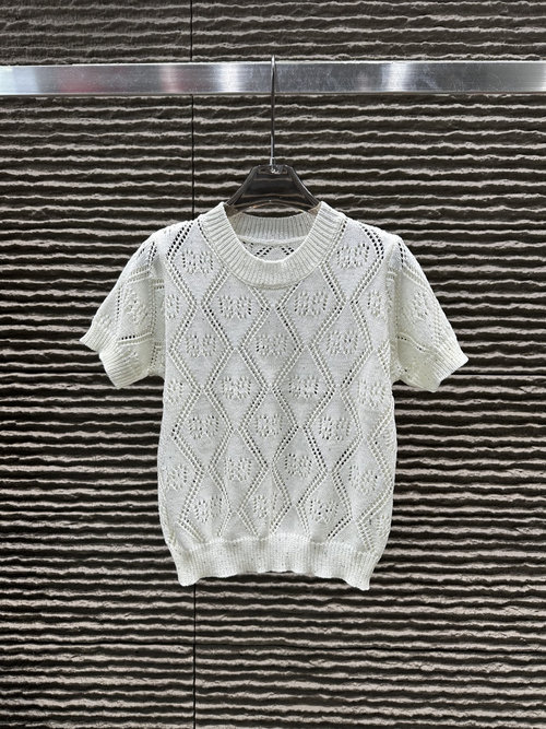 Gucci Gucc Hollow Letter Lattice Knit Short Sleeve