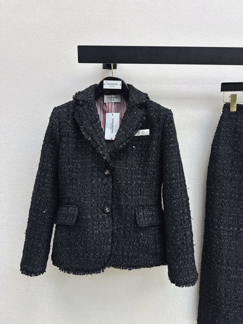 Thom Browne Dapper British-Style Black Woven Tweed Suit Jacket