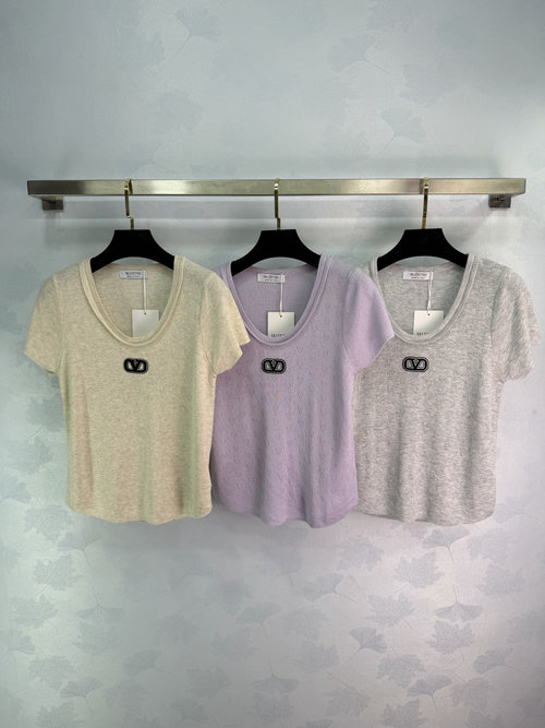 Valentino V-Logo Embroidered Wool Blend Short Sleeve Knit