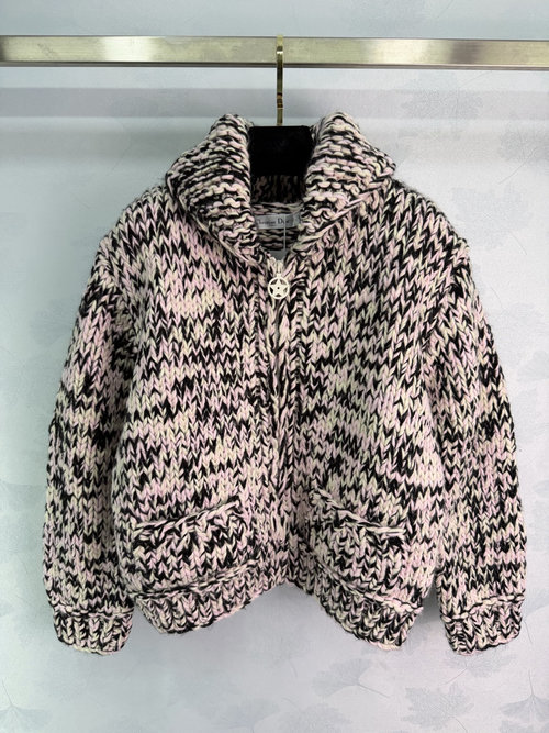 Dior Star Pattern Knit Sweater with Oversized Collar, Cozy