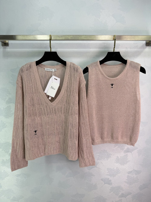 Dior Knit Set with V-Neck Sweater and Vest, French Style