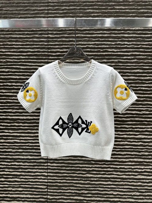 Louis Vuitton Towel Embroidery Letter Knit Short Sleeve Top