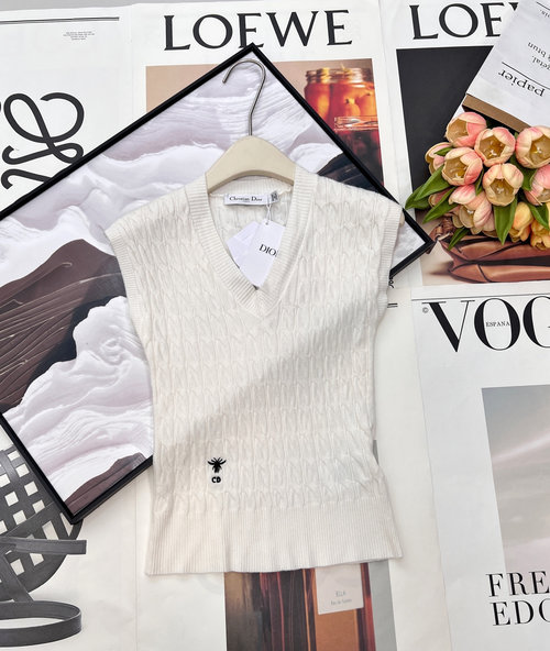Dior Bee-Embroidered Knit Twisted Vest for Layering