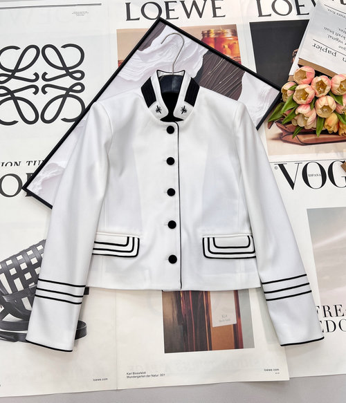 Dior Classic Black-White Wool Blend Blazer with Bee Embroidery