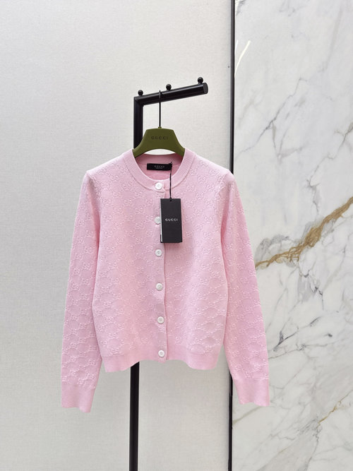 Gucci Dopamine Retro Jacquard Knit Cardigan, Elegant Style