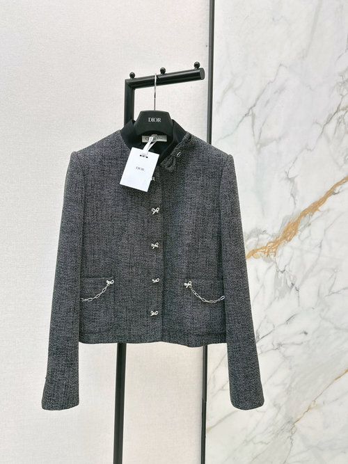 Dior High - end Gray Chain - decorated Collared Coat, Versatile