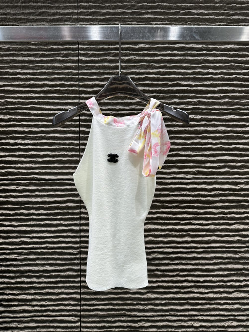 Chanel Knit Vest with Neck Tie Splicing Design