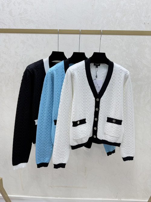 Chanel Classic Solid Color V-Neck Knit Long Sleeve Cardigan in Neutral Tones