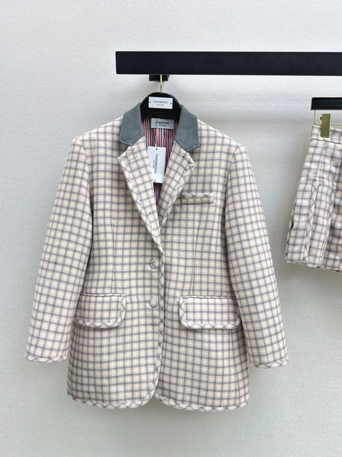 Thom Browne Pink Check Tweed Loose Suit and Mini Skirt