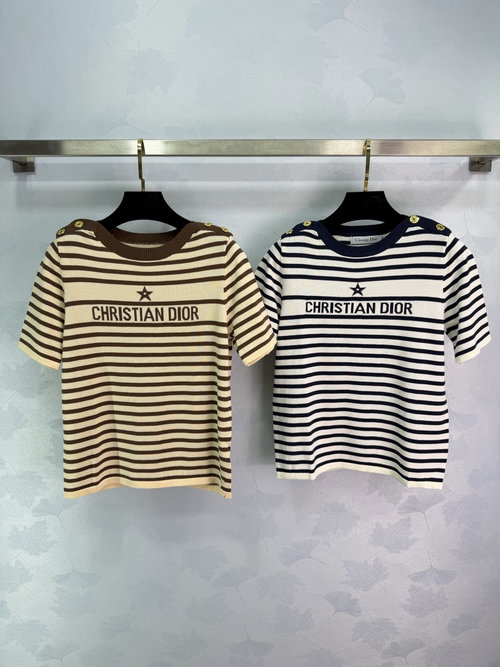 Dior Striped Star Knit Short Sleeve in Cotton Blend