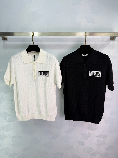 Fendi FF Jacquard Knit Polo Shirt with Embroidered Logo