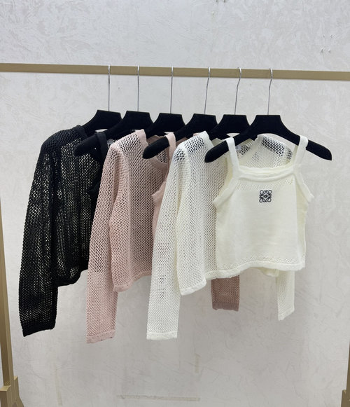 Loewe White, Pink & Black Solid Color Minimalist Knitted Two-piece