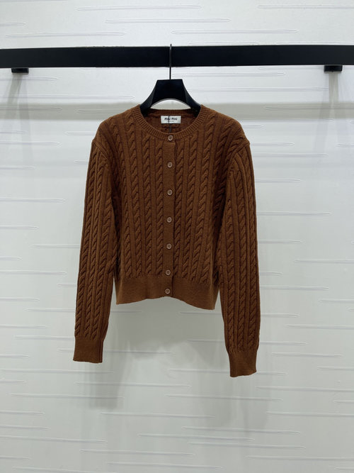 Miu Miu Premium Wool Blend Round Neck Cable Knit Cardigan