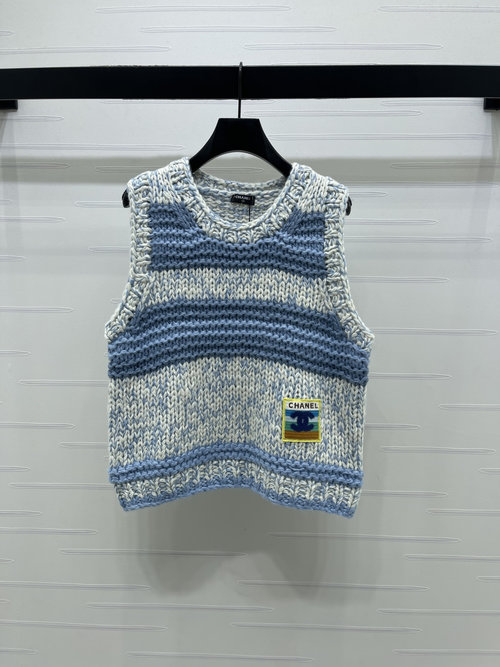 Chanel Premium Knit V-Neck Striped Vest