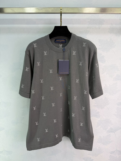 Louis Vuitton Gray Short Sleeve Knit, Classic Monogram, Loose Fit