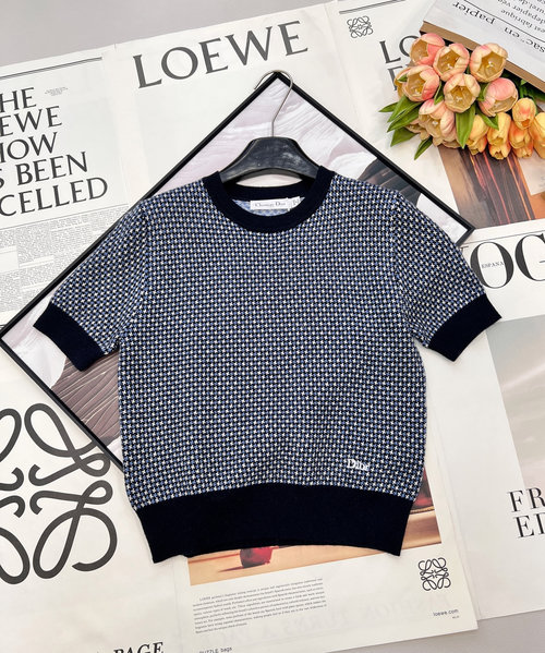 Dior Classic Houndstooth Knit Short-sleeve for Versatility