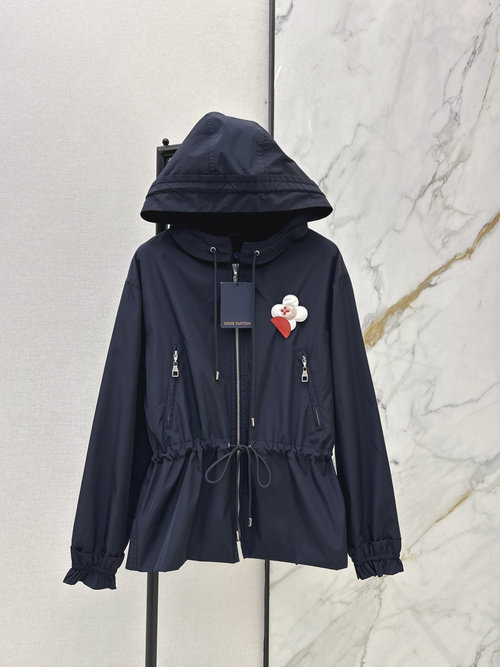 Louis Vuitton Red Flower Decorated Hooded Waistcoat for Festive Occasions